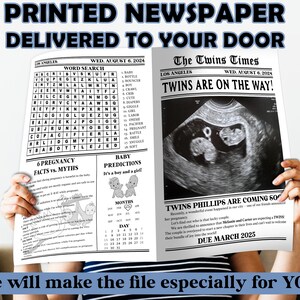 Baby twins announcement Newspaper printed, Pregnancy announcement Newspaper physical item Baby shower program personalized Baby announcement
