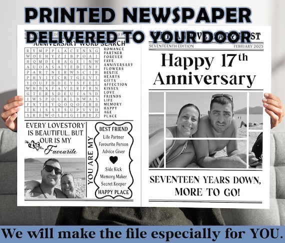 Couple Anniversary Newspaper printed and delivered, 1 Year Anniversary Gift For Boyfriend And Girlfriend, printed physical item