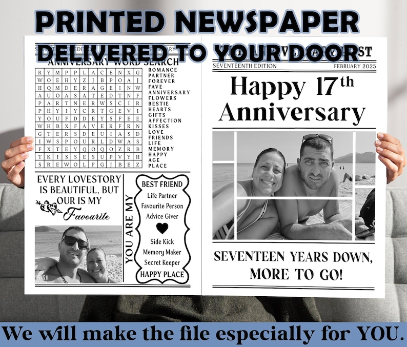 Couple Anniversary Newspaper printed and delivered, 1 Year Anniversary Gift For Boyfriend And Girlfriend, printed physical item