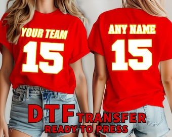 Kansas city DTF for jersey, chief Ready to Press, your team name and number, custom Iron On Transfer, football jersey number iron on