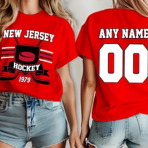 New Jersey Hockey Vintage, Teufel kundenspezifisches Hemd, New Jersey Kinderhemd, Kinderhockeyhemd, Hockeytrikot