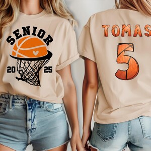 Shirt senior basketbal 2025, shirt aangepast naamnummer, gepersonaliseerd shirt basketbalspeler naamnummer, shirt senior nacht, shirt senioren