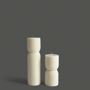Ribbed Pillar Candle: Tall Hourglass Soy Wax Candle with Surprise