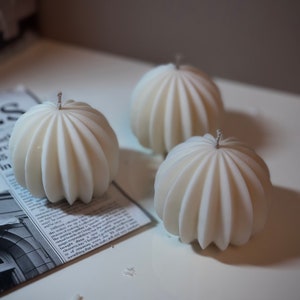 Ribbed Sphere Soy Candle: Handmade Minimalist Art Deco