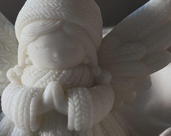 Knitted Praying Angel Candle: Sculptural Home Decor