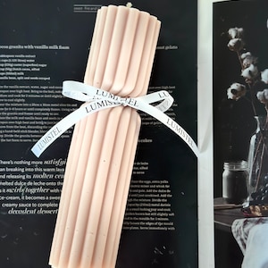 Handmade Ribbed Soy Wax Pillar Candle: Minimalist Decor