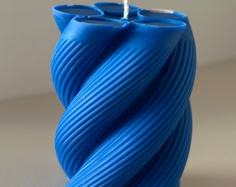Handmade Swirl Soy Candle: Modern Ribbed Pillar, Neutral Decor