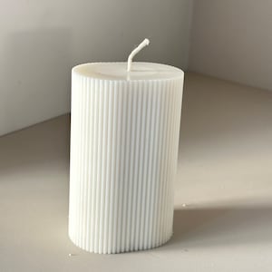 Handmade Soy Pillar Candle: Ribbed Oval Design