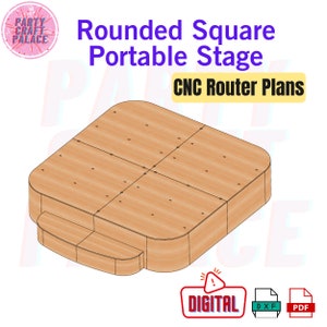 Planos de fresadora CNC para escenario portátil cuadrado redondeado / Diseño de escenario de madera contrachapada para eventos y fiestas / Archivos de corte CNC para fresadoras