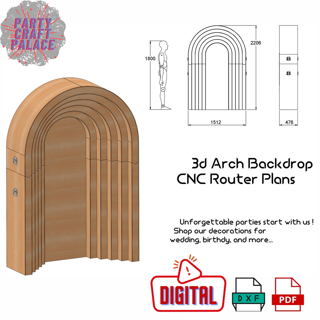 Simple Party Backdrop Template.pdf 3D Round Top Party Backdrop, DIY Wedding Decor (DXF and PDF Files) - Etsy