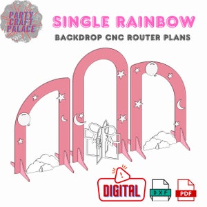3-teiliger Regenbogen Geburtstag Hintergrund - CNC DXF & PDF Dateien für Party Dekor Sofortiger digitaler Download