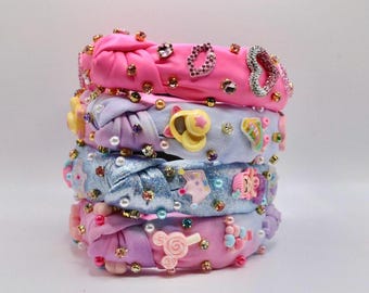 Girls Embellished Knotted Headband: Rhinestones & Tie Dye