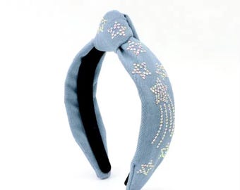 Denim Star Rhinestone Headband: Girls Jeweled Knotted  display picture 1