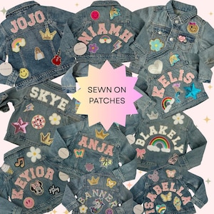 Custom Toddler Denim Jacket, Personalized Name & Patches, Girls Patch Jean Jacket, Custom Denim Jacket for Baby, Patchwork Jacket for Girls