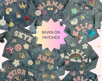 Custom Toddler Denim Jacket, Personalized Name & Patches, Girls Patch Jean Jacket, Custom Denim Jacket for Baby, Patchwork Jacket for Girls