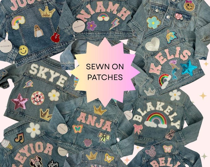 Custom Toddler Denim Jacket, Personalized Name & Patches, Girls Patch Jean Jacket, Custom Denim Jacket for Baby, Patchwork Jacket for Girls
