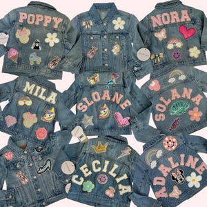 Custom Toddler Jacket, Girls Custom Name Jacket, Personalized Denim Jacket for Toddler, Girls Patch Jean Jacket, Girls Custom Denim Jacket image 2