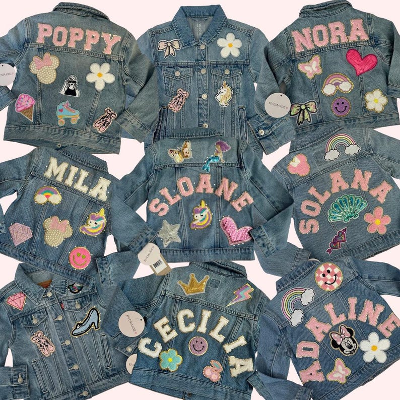 Custom Toddler Jacket, Girls Custom Name Jacket, Personalized Denim Jacket for Toddler, Girls Patch Jean Jacket, Girls Custom Denim Jacket image 2