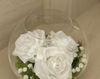 Luxury glass wedding centrepiece, artificial flower arrangement, table centrepiece