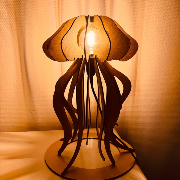 Lampe chevet méduse, lasercut contreplaqué, mdf, fichiers SVG, DXF, AI, Lightburn