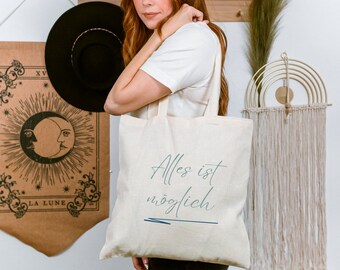 Tote Bag  Alles ist möglich, Bolso de tela, Bolsa reutilizable, Bolsa de compras, mercado, ecológico, estampada, playa, diseño único, regalo