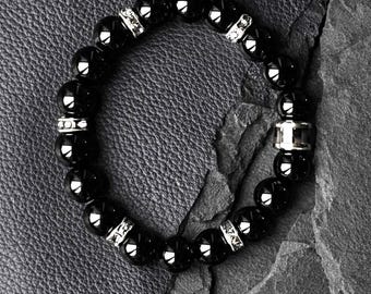 Natural Stone Bracelet Onyx Stainless Steel Rhinestone Women's Gemstone Jewelry Black Lifestyle Jewelry Handmade – Midnight Pulse