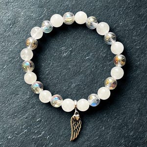 Moonstone & Angel Aura Charm Beaded Bracelet with Angel Wings – Moon Guardian | Dark Angel Design image 2