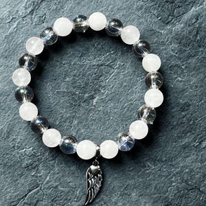 Moonstone & Angel Aura Charm Beaded Bracelet with Angel Wings – Moon Guardian | Dark Angel Design image 8