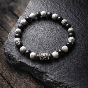 Viking Bracelet Card Jasper Onyx Trinity Symbol Stainless Steel – Natural Stone Bracelet Nordic Jewelry Gift Men Shadow Bind