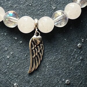 Moonstone & Angel Aura Charm Beaded Bracelet with Angel Wings – Moon Guardian | Dark Angel Design image 4