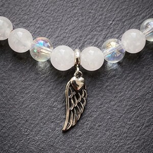 Moonstone & Angel Aura Charm Beaded Bracelet with Angel Wings – Moon Guardian | Dark Angel Design image 7