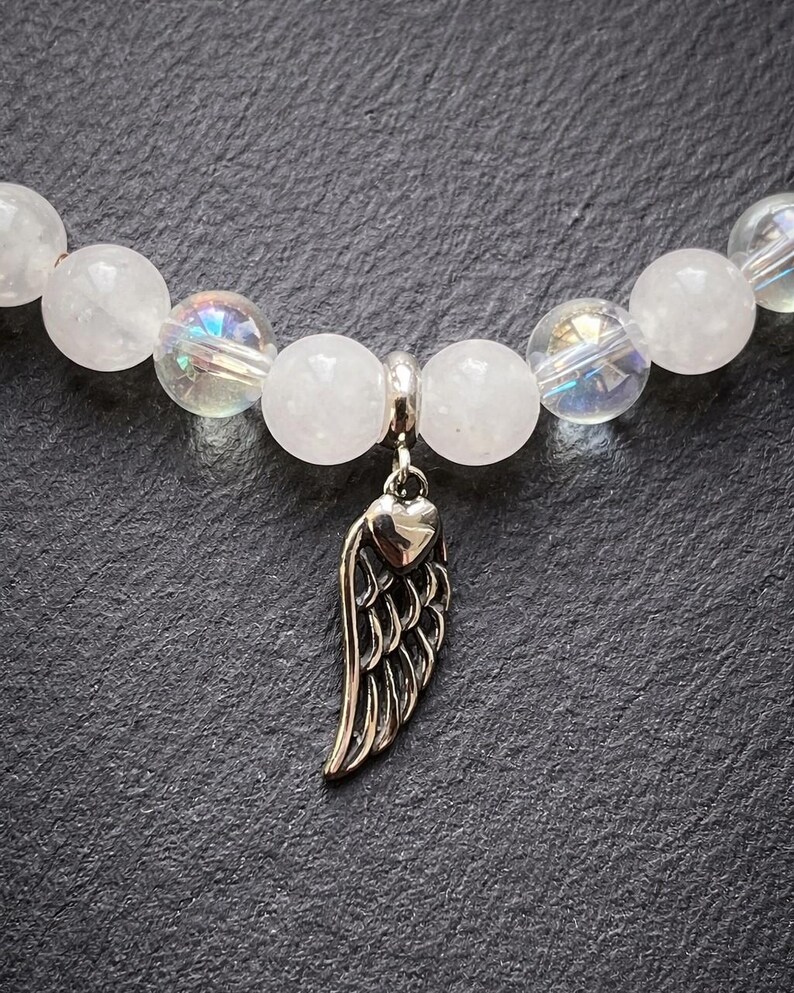 Moonstone & Angel Aura Charm Beaded Bracelet with Angel Wings – Moon Guardian | Dark Angel Design image 7