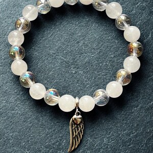 Moonstone & Angel Aura Charm Beaded Bracelet with Angel Wings – Moon Guardian | Dark Angel Design image 6