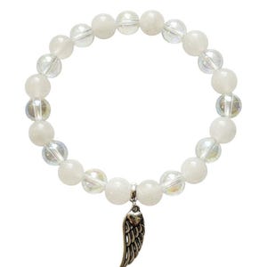 Moonstone & Angel Aura Charm Beaded Bracelet with Angel Wings – Moon Guardian | Dark Angel Design image 11