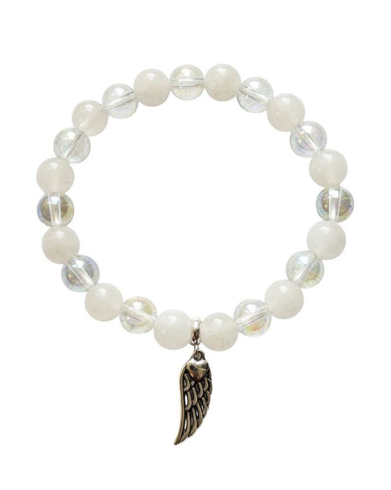 Moonstone & Angel Aura Charm Beaded Bracelet with Angel Wings – Moon Guardian | Dark Angel Design image 11