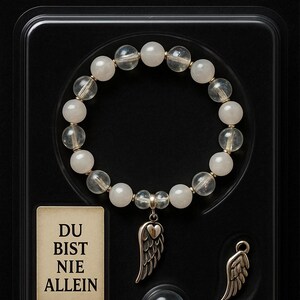Moonstone & Angel Aura Charm Beaded Bracelet with Angel Wings – Moon Guardian | Dark Angel Design image 9