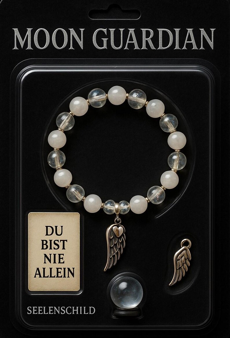 Moonstone & Angel Aura Charm Beaded Bracelet with Angel Wings – Moon Guardian | Dark Angel Design image 9