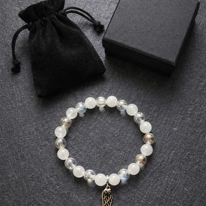 Moonstone & Angel Aura Charm Beaded Bracelet with Angel Wings – Moon Guardian | Dark Angel Design image 10