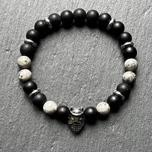 Dark Valor – Wikinger Armband aus Onyx & Kartenjaspis – Unisex Schmuck – Edelsteinarmband – Wikinger Stil – Handgemacht und elastisch