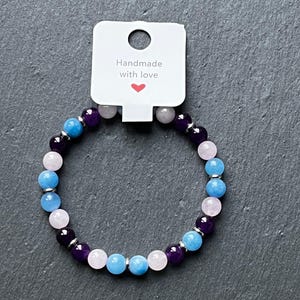 Mystic Breeze – Bracelet with aquamarine, amethyst & rose quartz – Silver stainless steel rings – Gemstone bracelet handmade for women