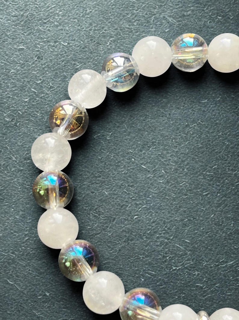 Moonstone & Angel Aura Charm Beaded Bracelet with Angel Wings – Moon Guardian | Dark Angel Design image 3