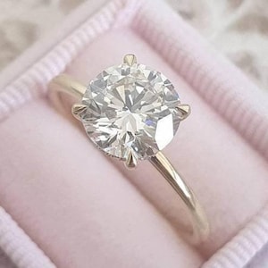 2.5 CT Round Cut Colorless Moissanite Engagement Ring, Hidden Halo Solitaire Wedding Ring, 14K Solid Yellow Gold Moissanite Anniversary Ring