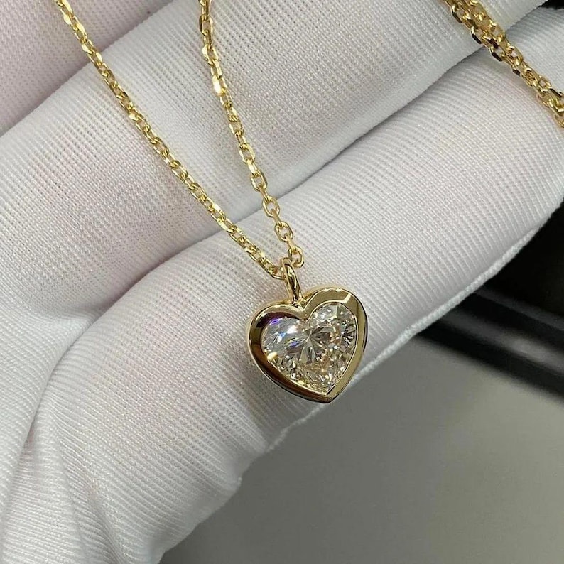 Bezel Set 8 MM Heart Cut Colorless Moissanite Diamond Pendant, 925 ...