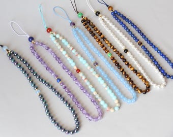 Cadena para teléfono de piedra natural con diseño de energía, correa de cuentas, llavero con cordón para la muñeca y abalorio de cristal curativo.