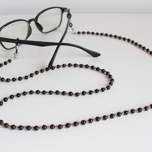 Natural Black Obsidian Gemstone Glasses Chain with MIYUKI Beads, Glasses Holder, Sunglasses Chain, Spectacles Holder, Original Design