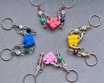 Pair of Personalized Heart Keychains With Natural Gemstone, Initials Matching Couple /Friendship Keychains, Crystal Protection Energy