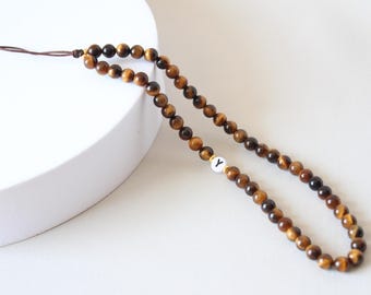 Cadena para teléfono de piedra natural, correa personalizada con cuentas y inicial, llavero con cordón para la muñeca, abalorio de cristal curativo para teléfono.