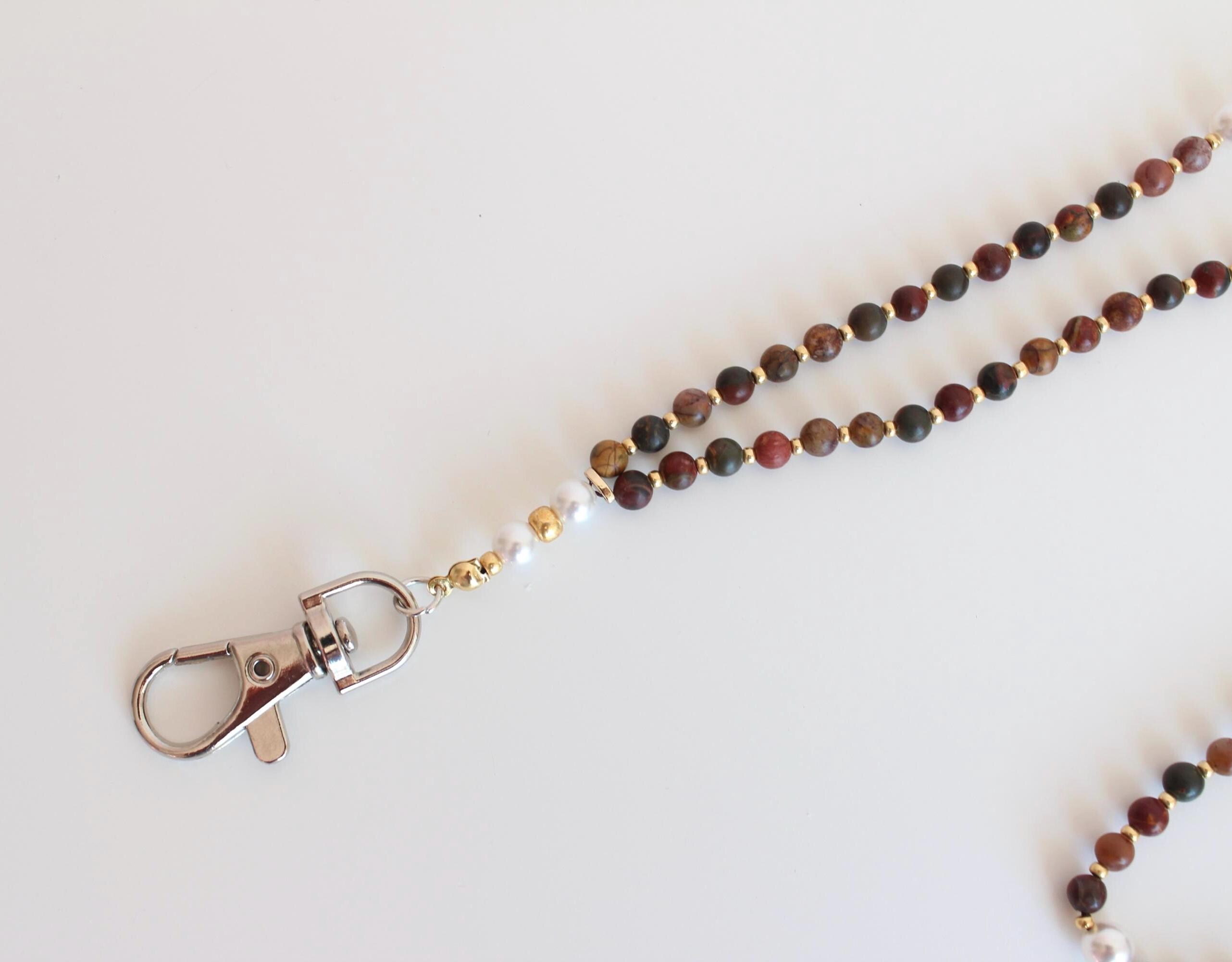 Red Turquoise Gemstone Lanyard with ID Badge Holder, Beaded Natural Stone Lanyard, Miyuki Beads, Lobster Clasp Work Accessory, Gift for Mom