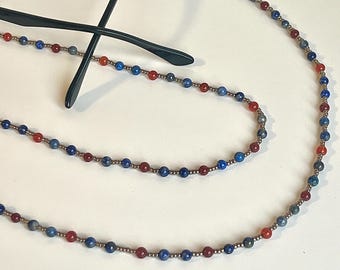 Red Agate and Lapis Lazuli Gemstone Glasses Chain, MIYUKI Beads,Glasses Holder & Lanyard,Sunglasses Chain, Spectacles Holder, Gift for Mom