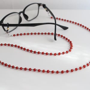 Natural Red Agate Gemstone Glasses Chain with MIYUKI Beads,Glasses Holder, Sunglasses Chain, Spectacles Holder, Original Design,Gift for Mom